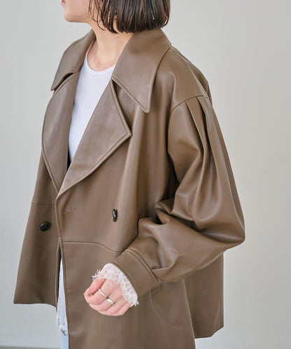 皮革中長款大衣