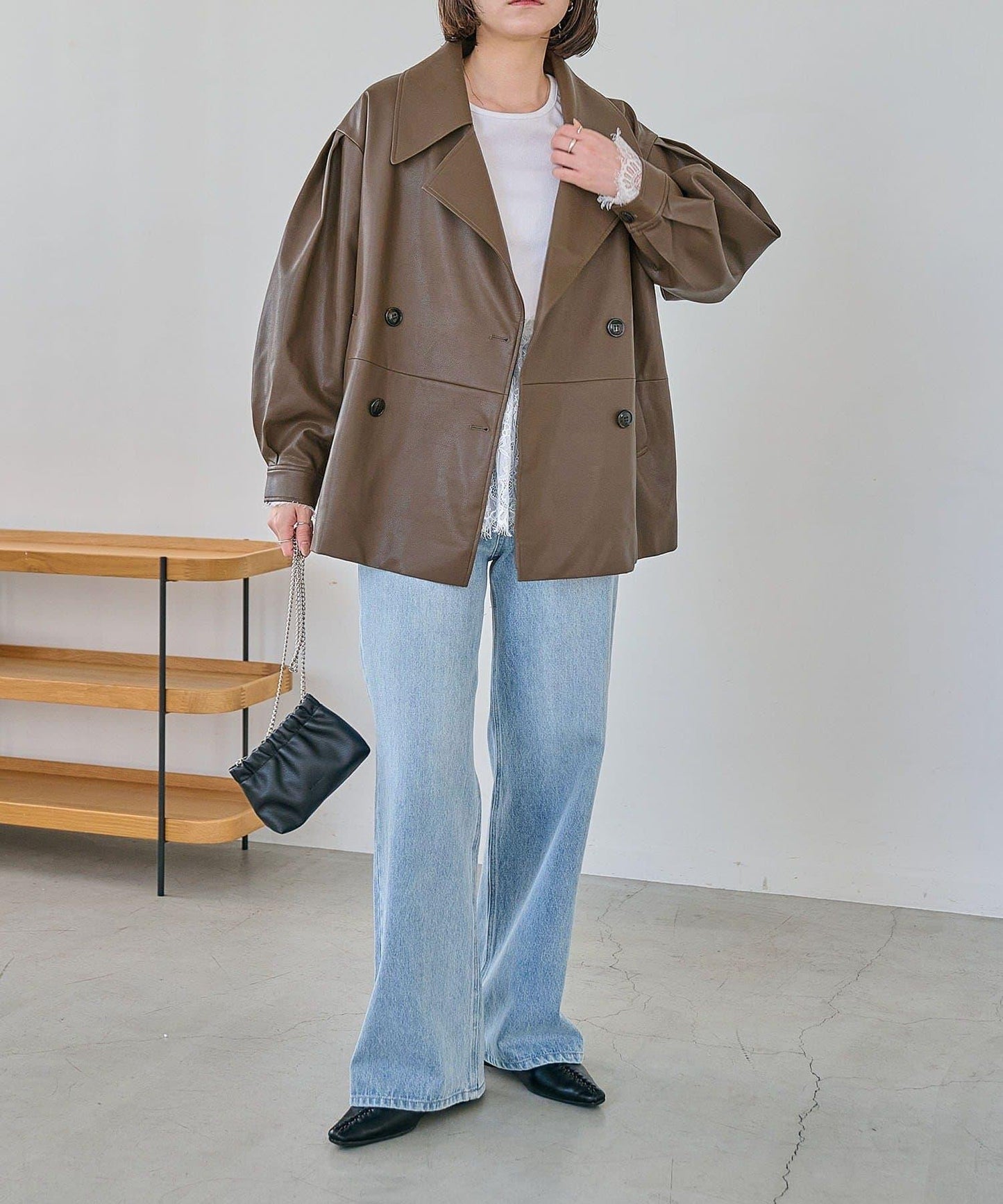 皮革中長款大衣