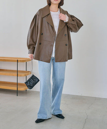 皮革中長款大衣