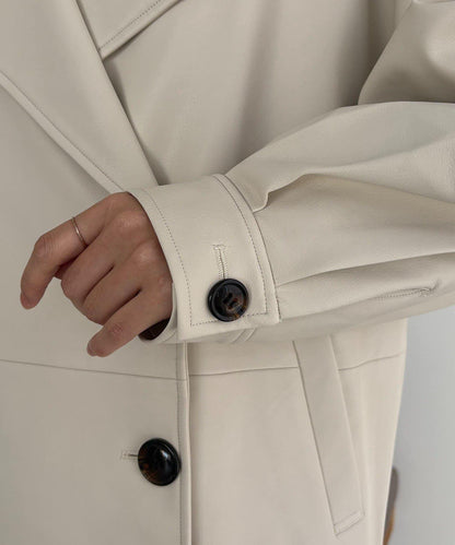 皮革中長款大衣