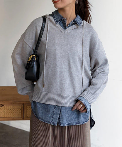 開領設計 針織面料 連帽開衫