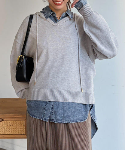 開領設計 針織面料 連帽開衫