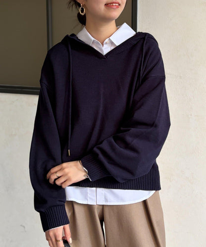 開領設計 針織面料 連帽開衫