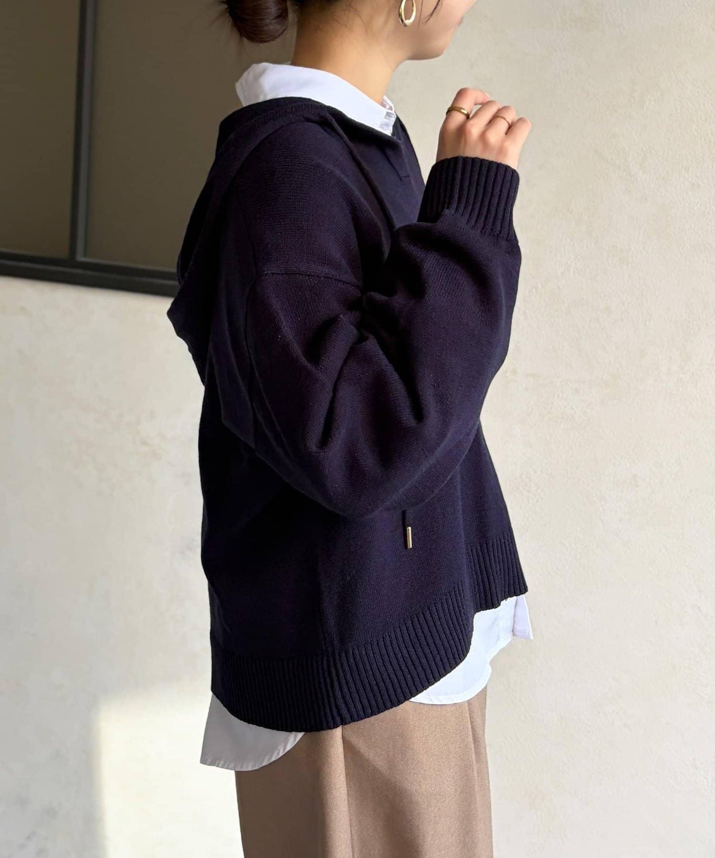 開領設計 針織面料 連帽開衫