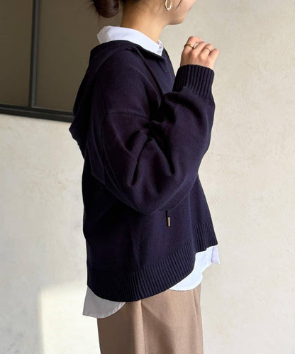 開領設計 針織面料 連帽開衫