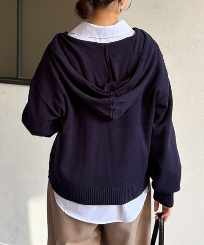 開領設計 針織面料 連帽開衫