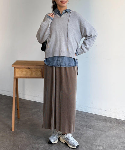 開領設計 針織面料 連帽開衫