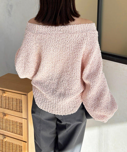 凹凸紗線船領設計針織上衣