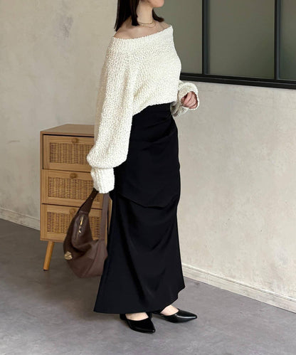 凹凸紗線船領設計針織上衣