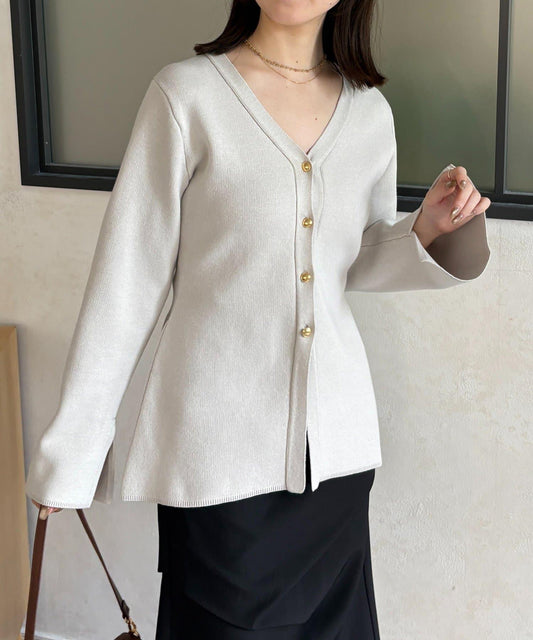 收腰 金色紐扣 針織開衫