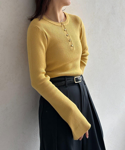 亨利領喇叭袖羅紋針織上衣