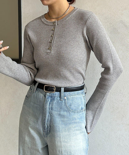 亨利領喇叭袖羅紋針織上衣