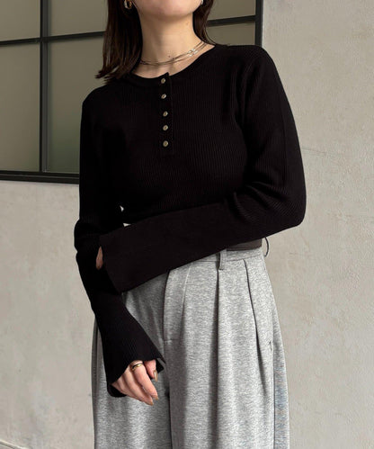 亨利領喇叭袖羅紋針織上衣