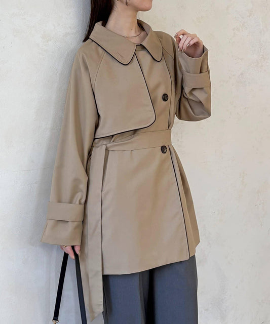 滾邊中長款風衣