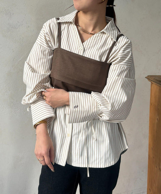 背心拼接袖部蝴蝶結襯衫