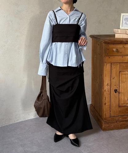 背心拼接袖部蝴蝶結襯衫