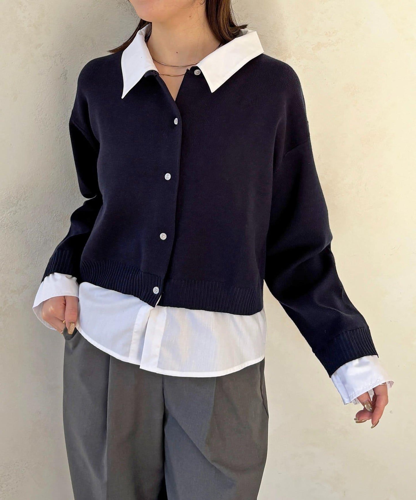 襯衫拼接 針織 套頭衫