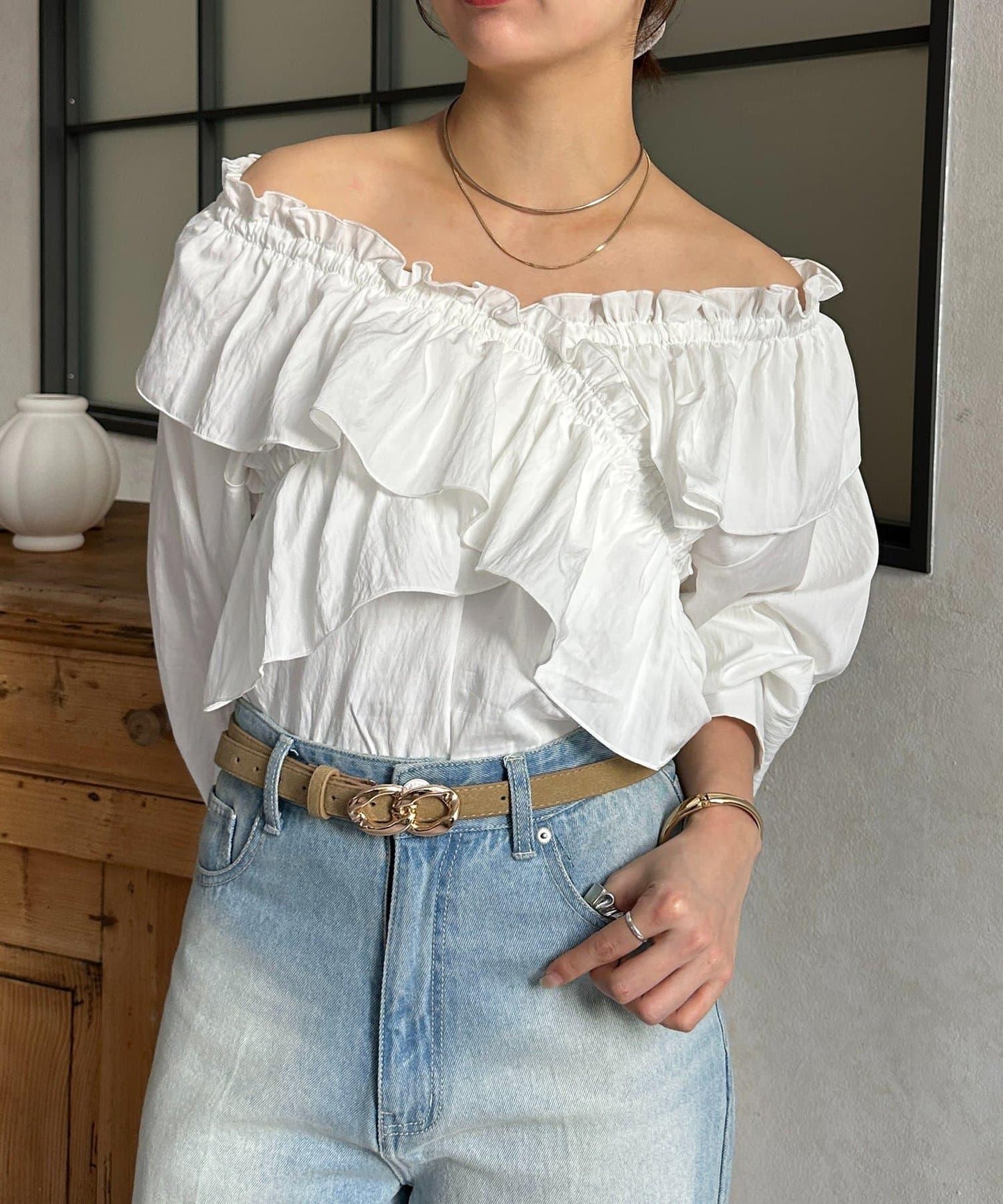 交叉荷葉邊設計 女襯衫