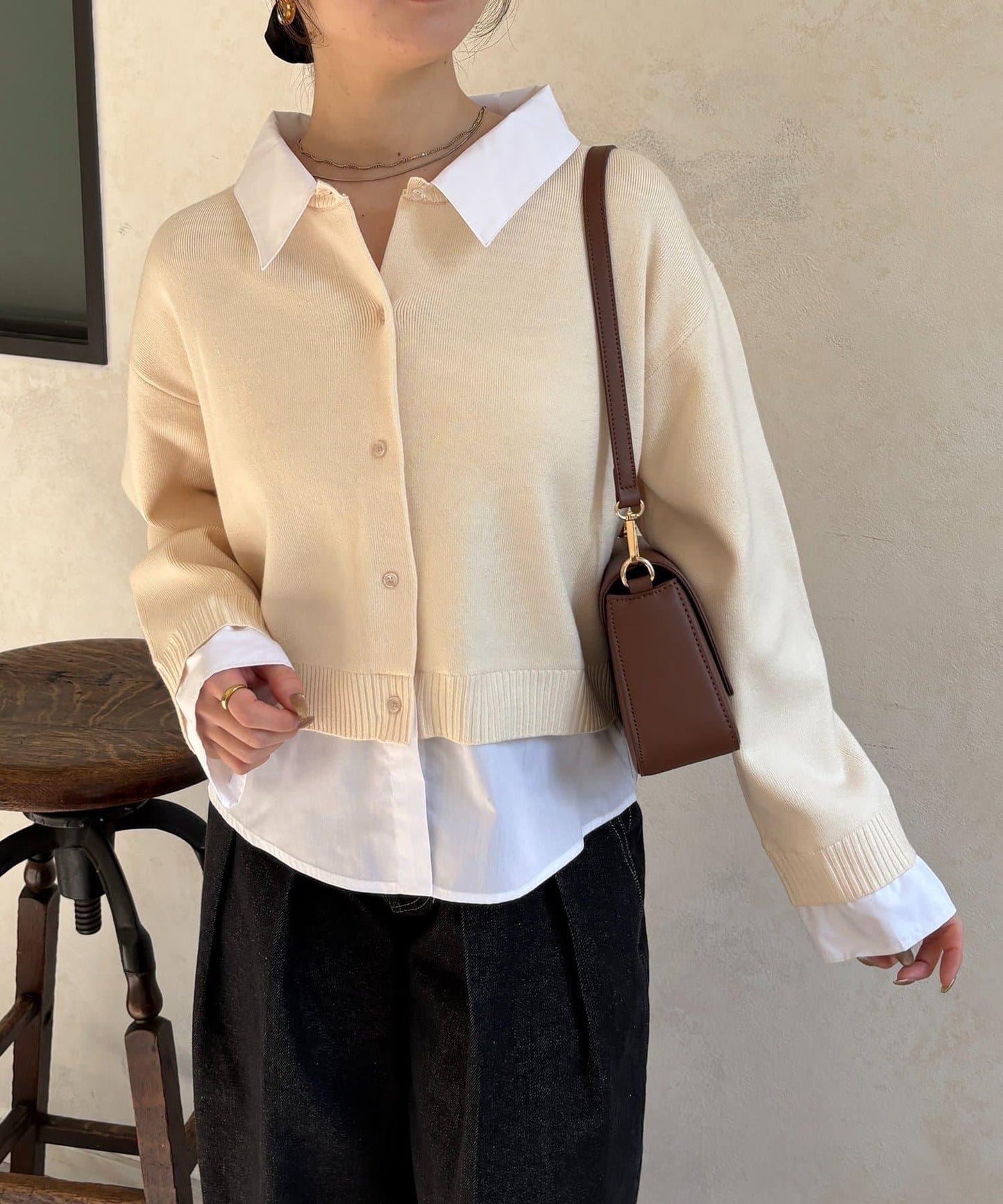 襯衫拼接 針織 套頭衫