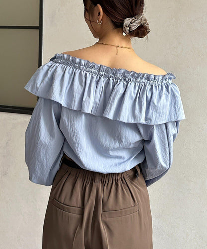 交叉荷葉邊設計 女襯衫