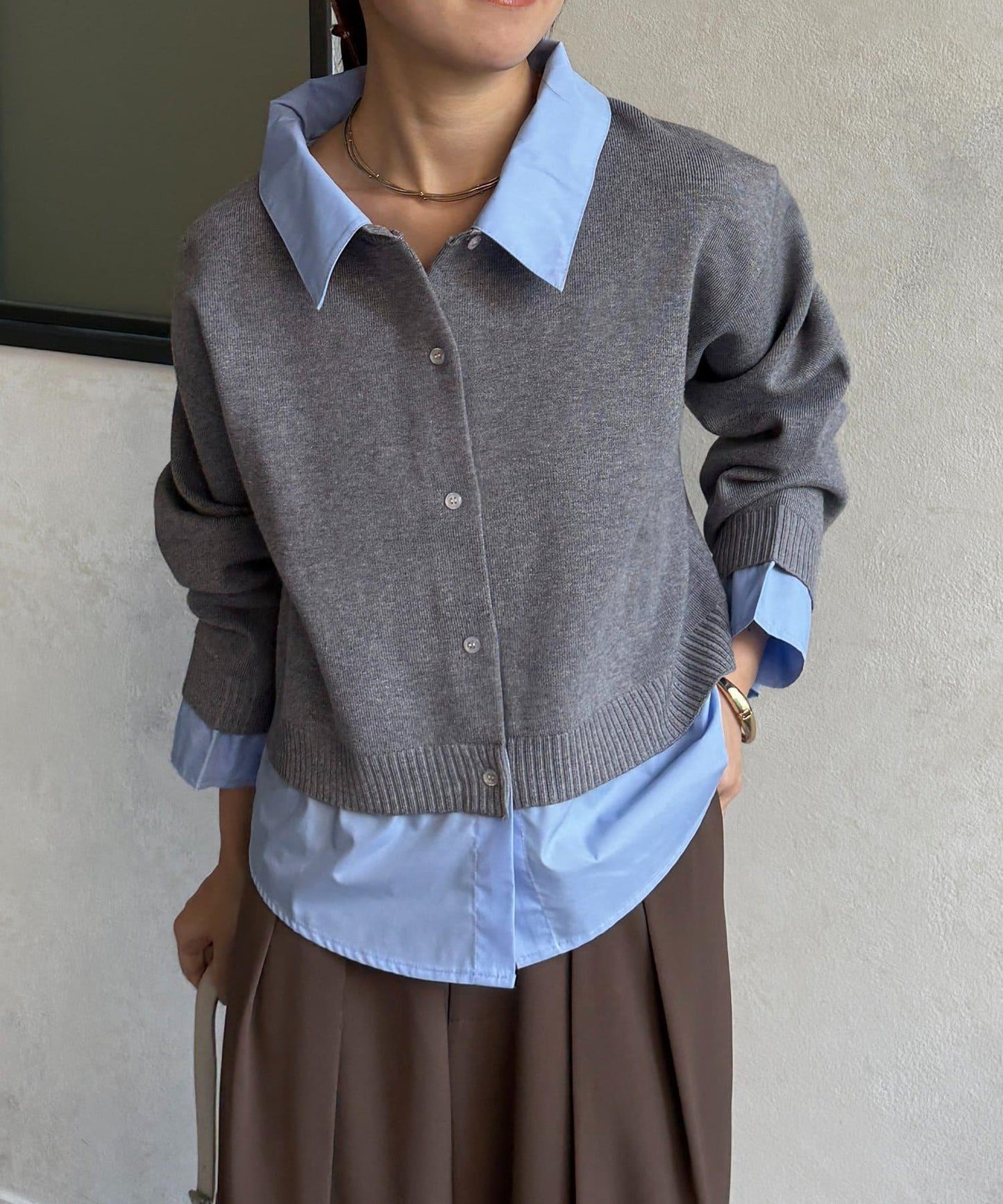 襯衫拼接 針織 套頭衫