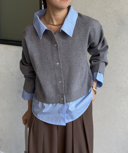 襯衫拼接 針織 套頭衫