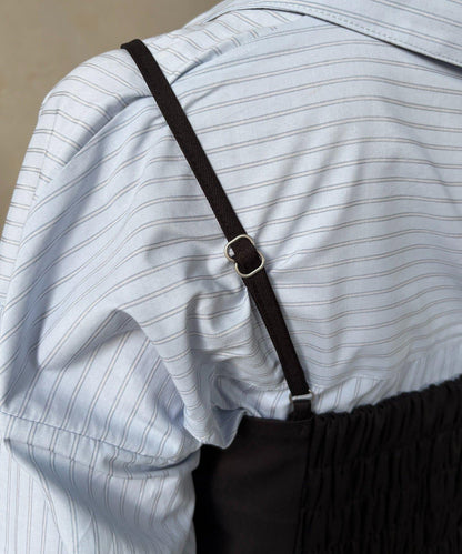 背心拼接袖部蝴蝶結襯衫