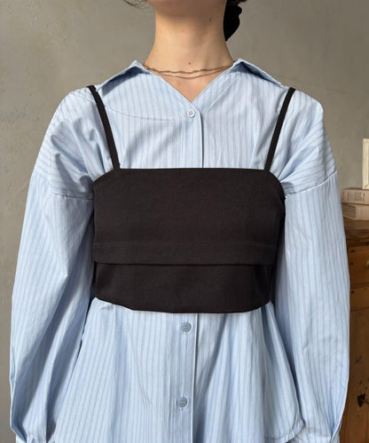 背心拼接袖部蝴蝶結襯衫