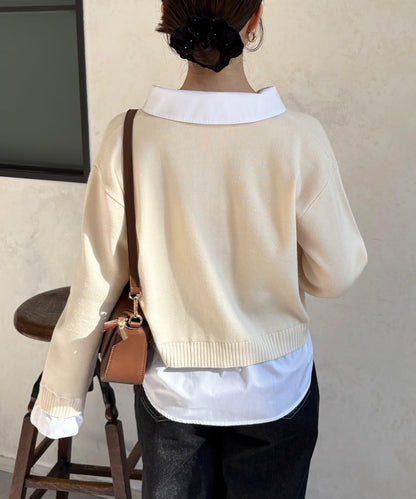 襯衫拼接 針織 套頭衫