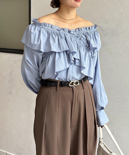 交叉荷葉邊設計 女襯衫