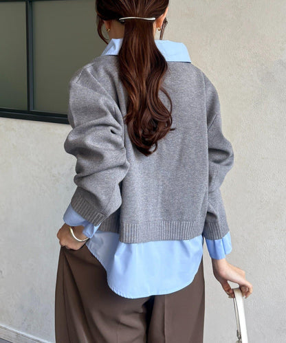 襯衫拼接 針織 套頭衫