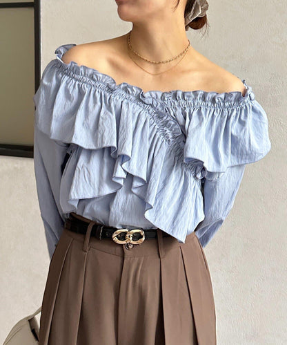 交叉荷葉邊設計 女襯衫