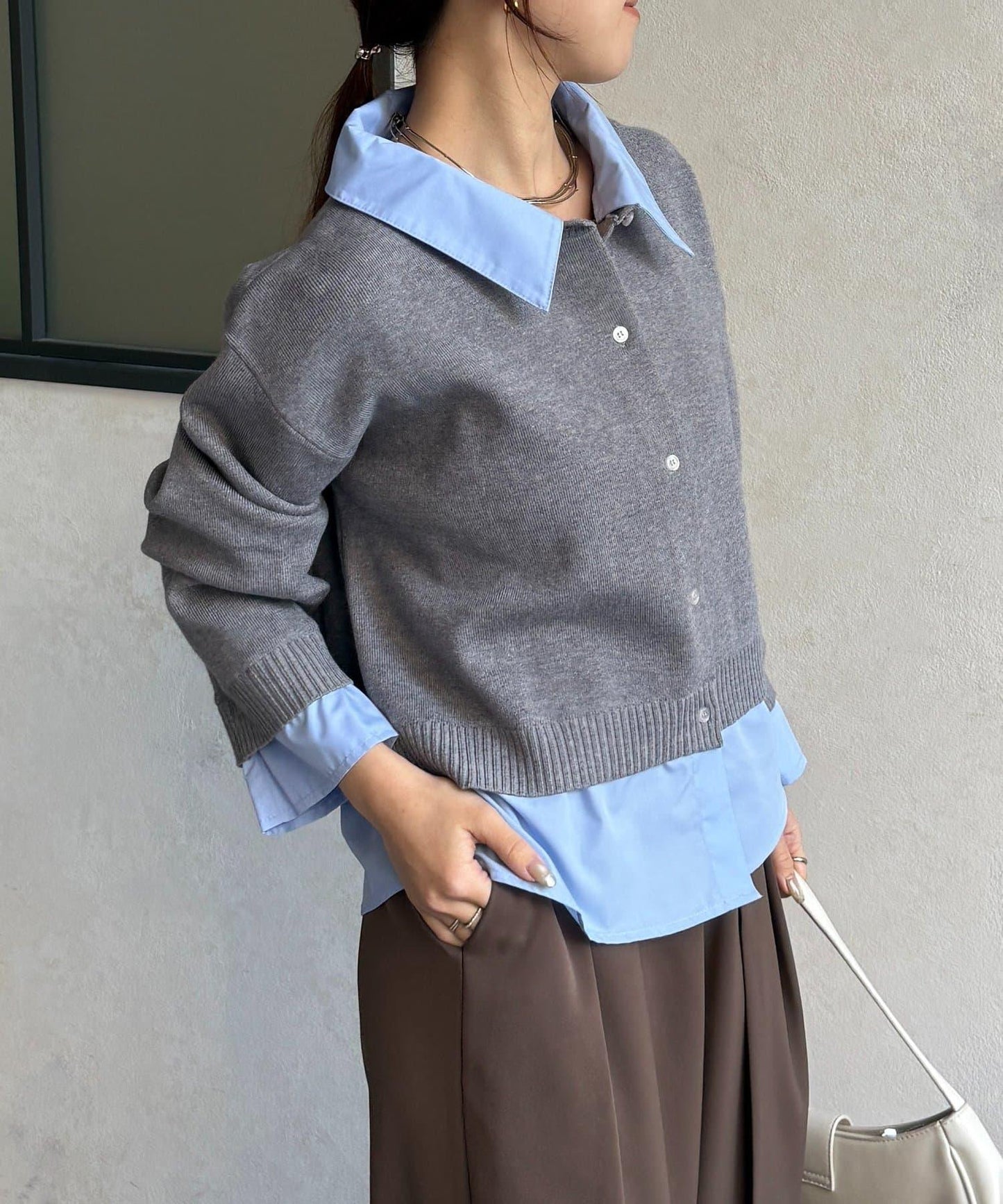 襯衫拼接 針織 套頭衫