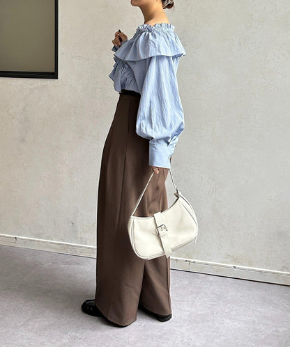 交叉荷葉邊設計 女襯衫