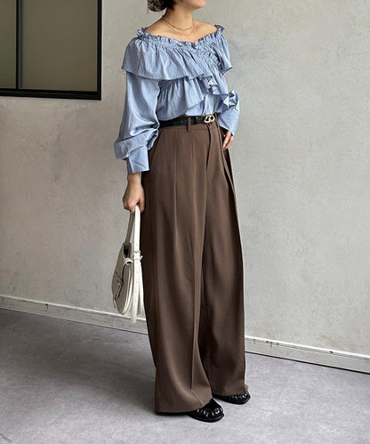 交叉荷葉邊設計 女襯衫