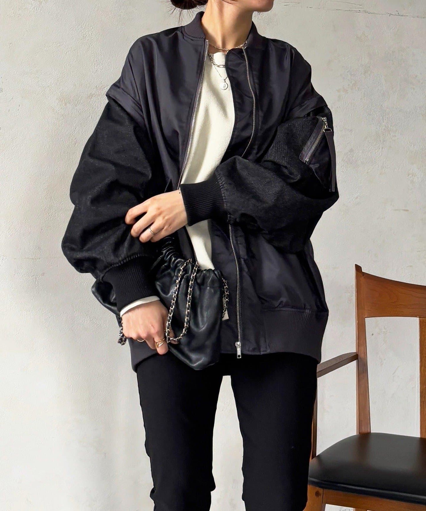 牛仔拼接袖 MA1 夾克