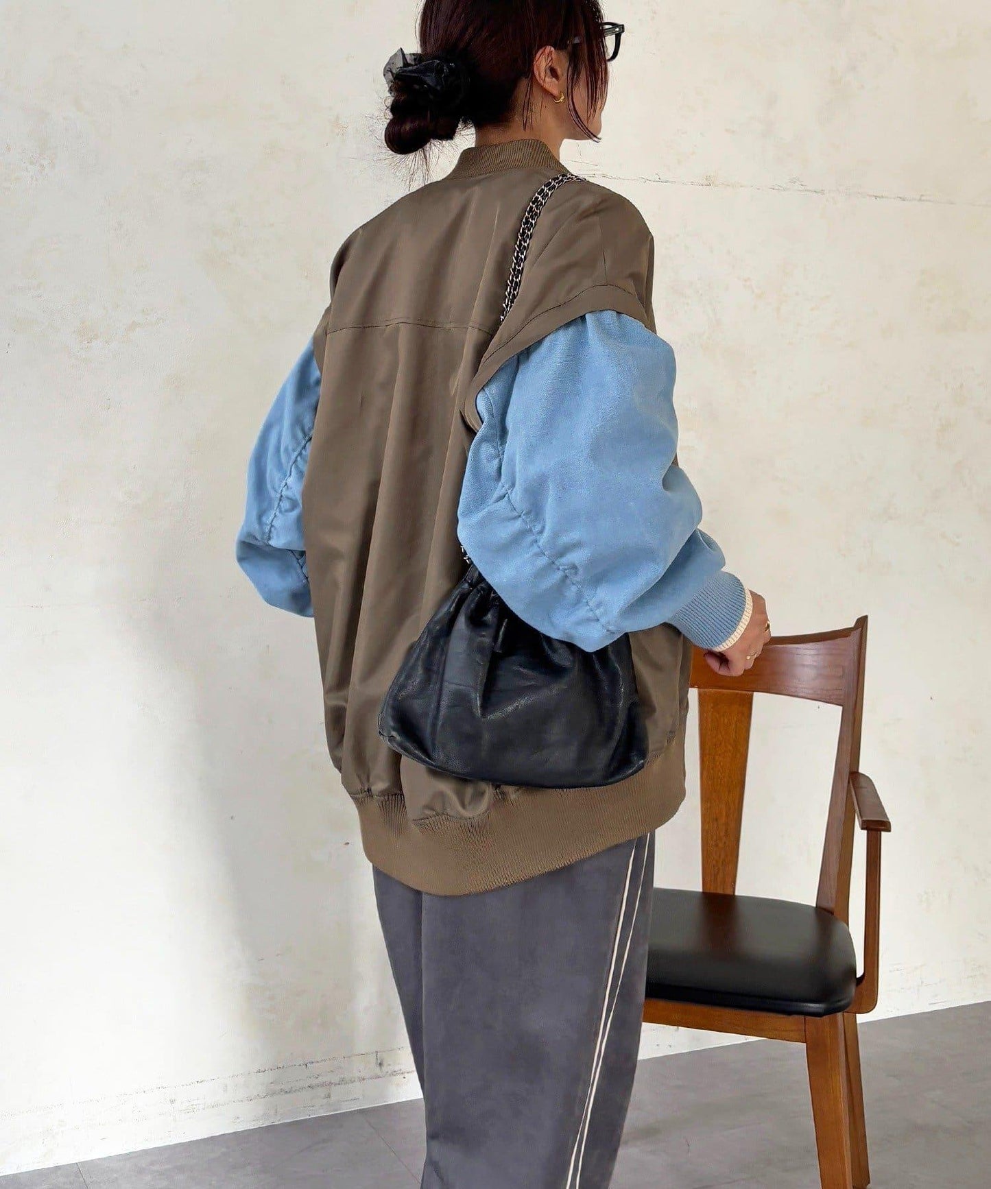 牛仔拼接袖 MA1 夾克