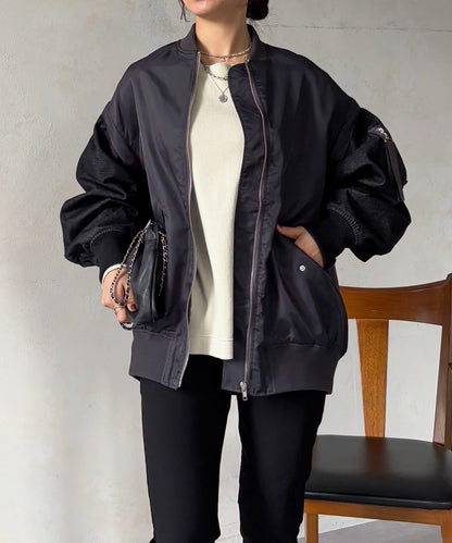 牛仔拼接袖 MA1 夾克