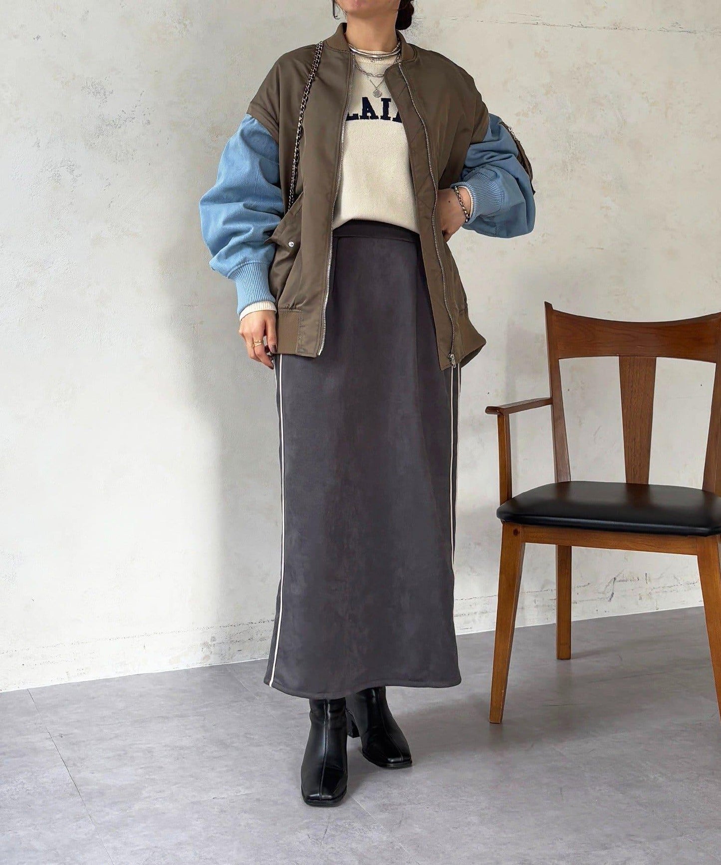 牛仔拼接袖 MA1 夾克