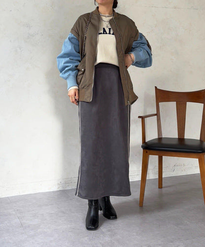 牛仔拼接袖 MA1 夾克