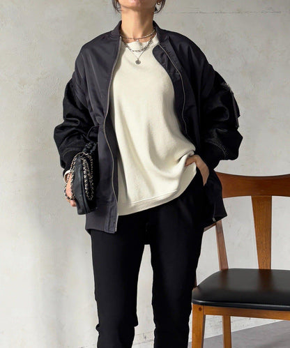 牛仔拼接袖 MA1 夾克