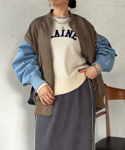 牛仔拼接袖 MA1 夾克