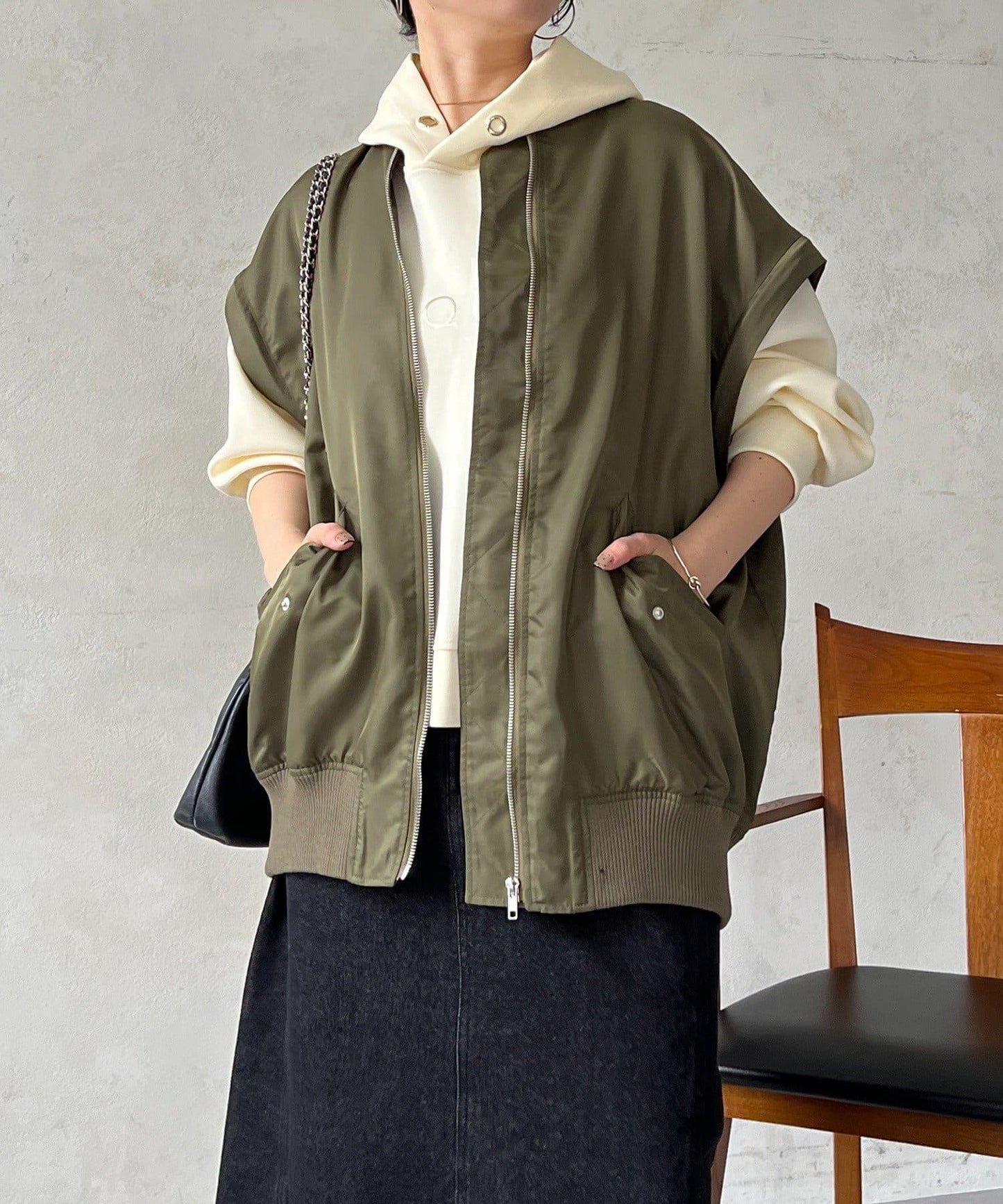 牛仔拼接袖 MA1 夾克