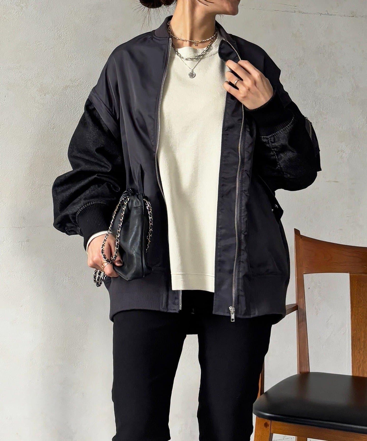 牛仔拼接袖 MA1 夾克