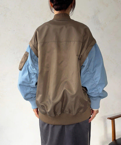 牛仔拼接袖 MA1 夾克