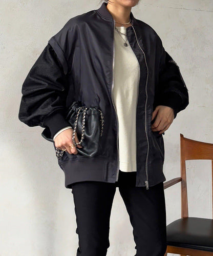 牛仔拼接袖 MA1 夾克