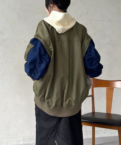 牛仔拼接袖 MA1 夾克