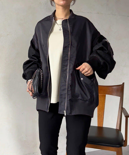 牛仔拼接袖 MA1 夾克