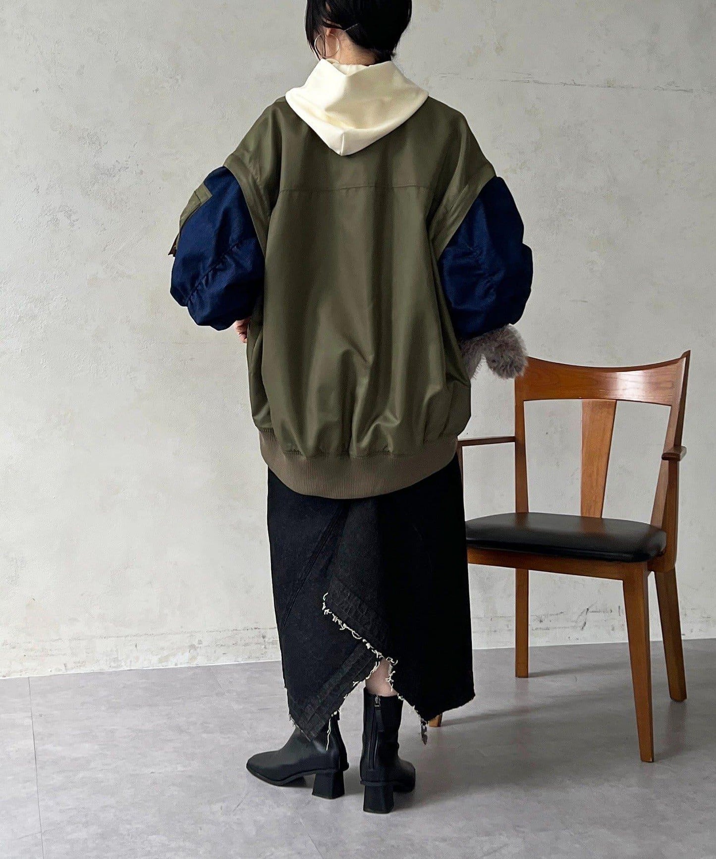 牛仔拼接袖 MA1 夾克