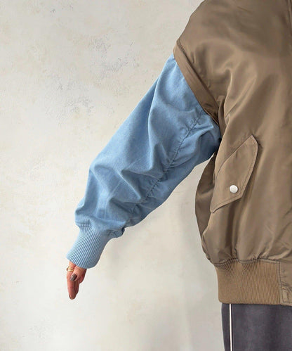 牛仔拼接袖 MA1 夾克